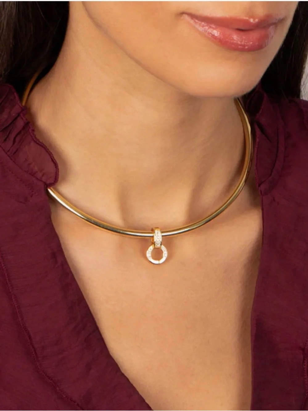 Gold Plated Open Collar Choker Necklace worn With or Without Charms NEW - Picture 6 of 6